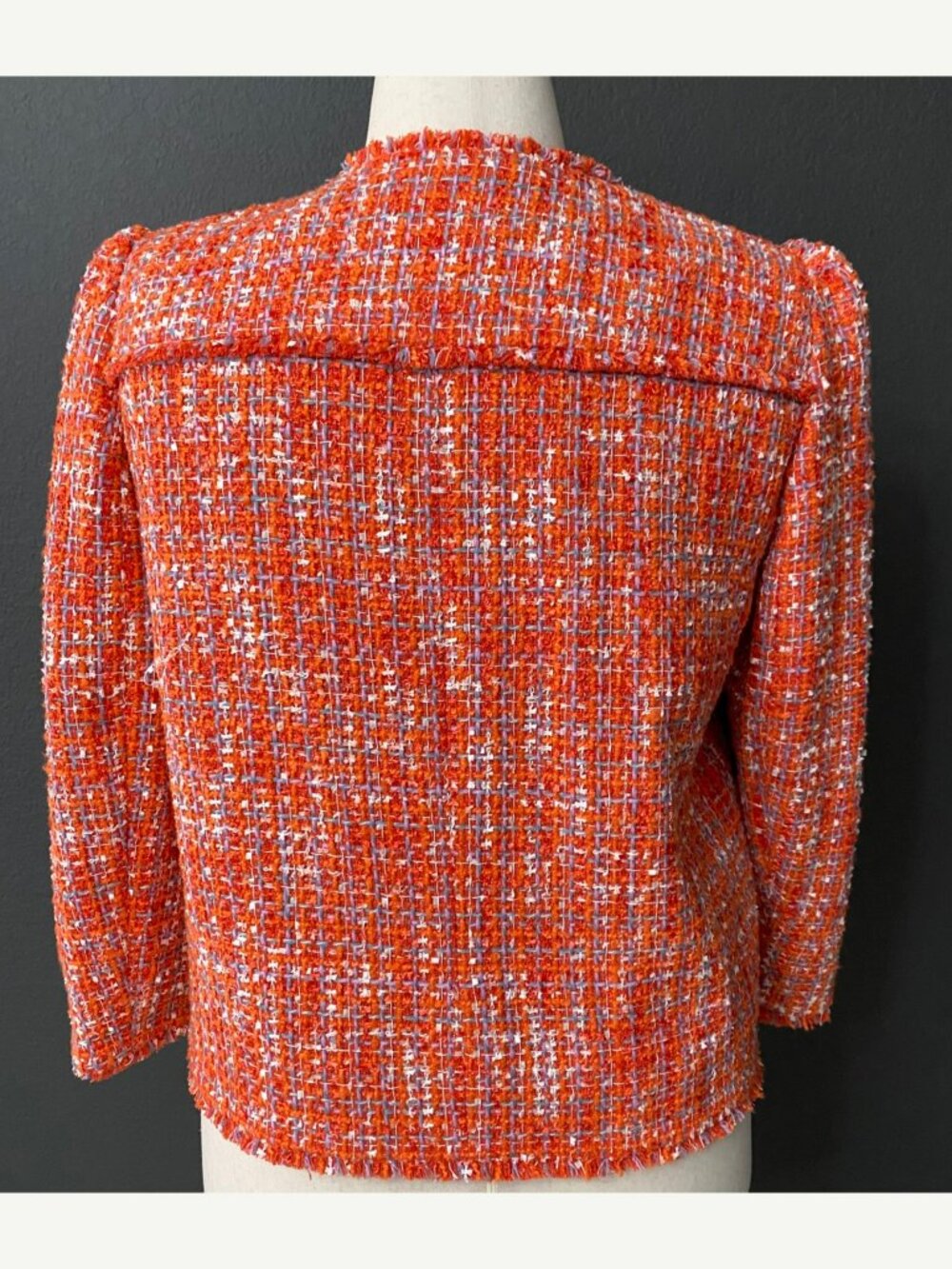 Ann Taylor Orange Tweed Fringe Jacket Size 10 - Picture 6 of 7